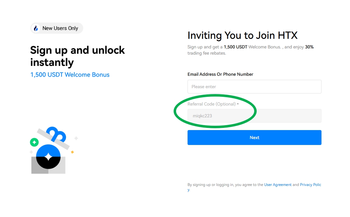 HTX signup page