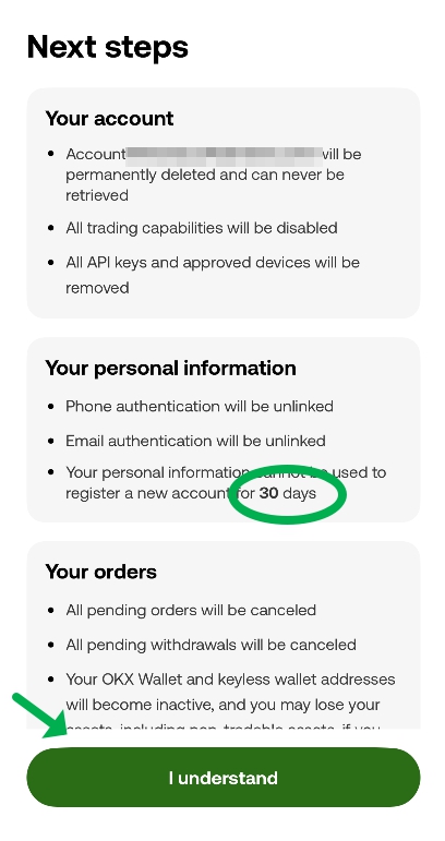 Account closure step 1